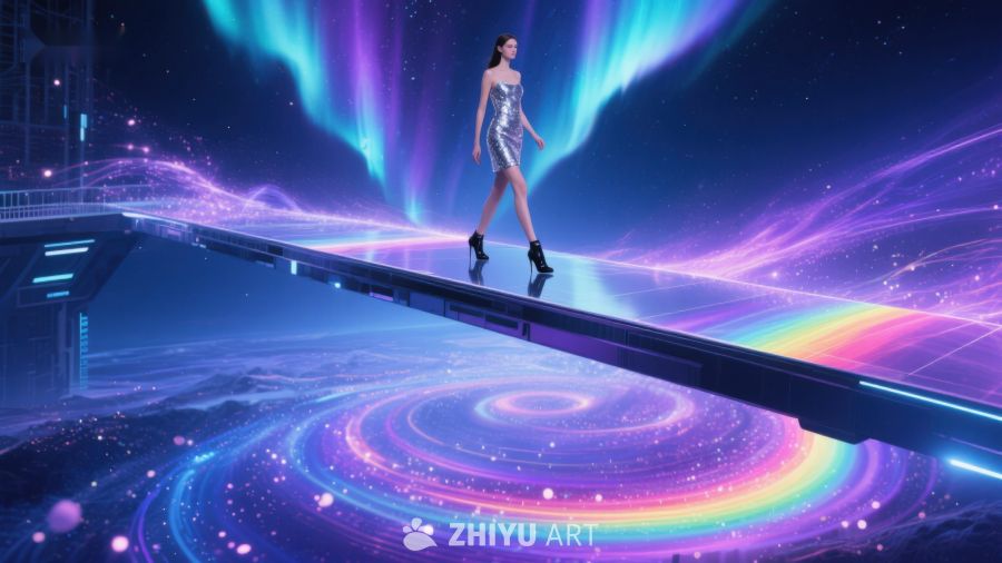 未来幻境中的银色礼服女子 632