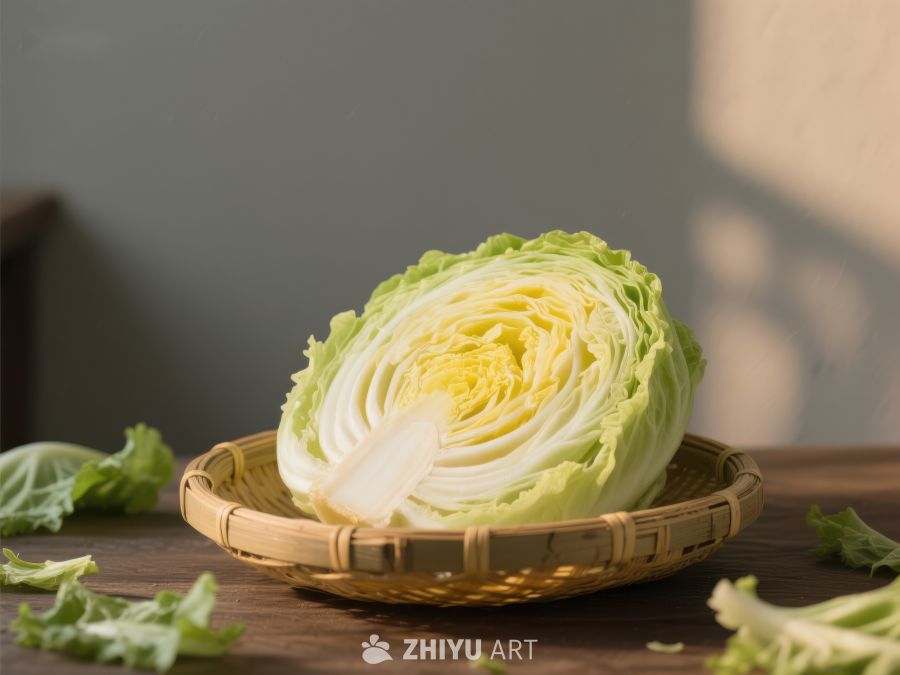 新鲜白菜置于竹篮中 380