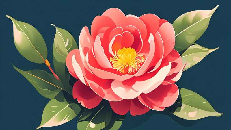 春季山茶花扁平插画 8