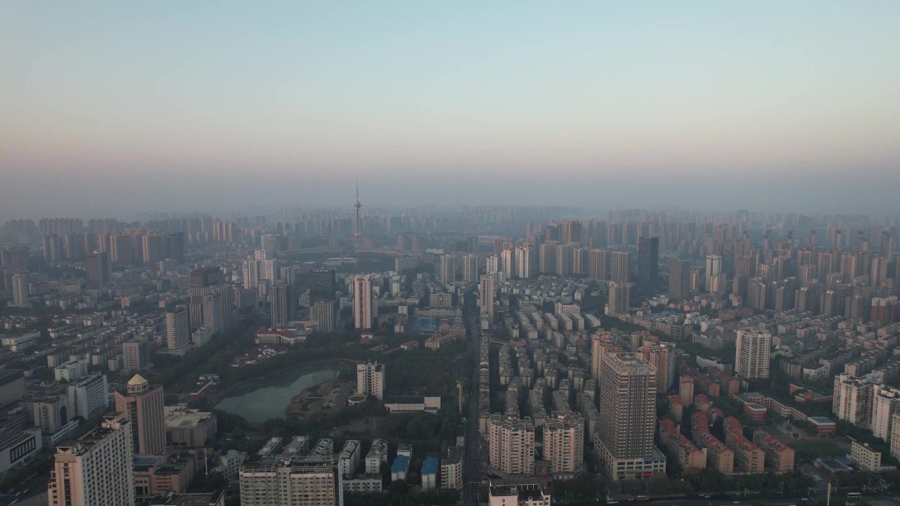  湖南株洲清晨日出彩霞迷雾航拍
