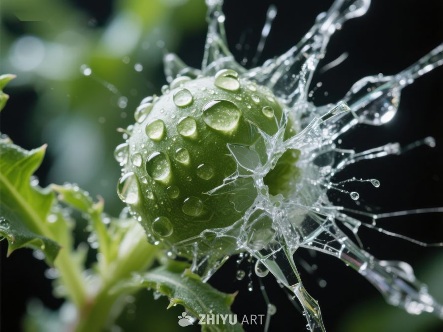 水滴撞击绿色果实瞬间 1395