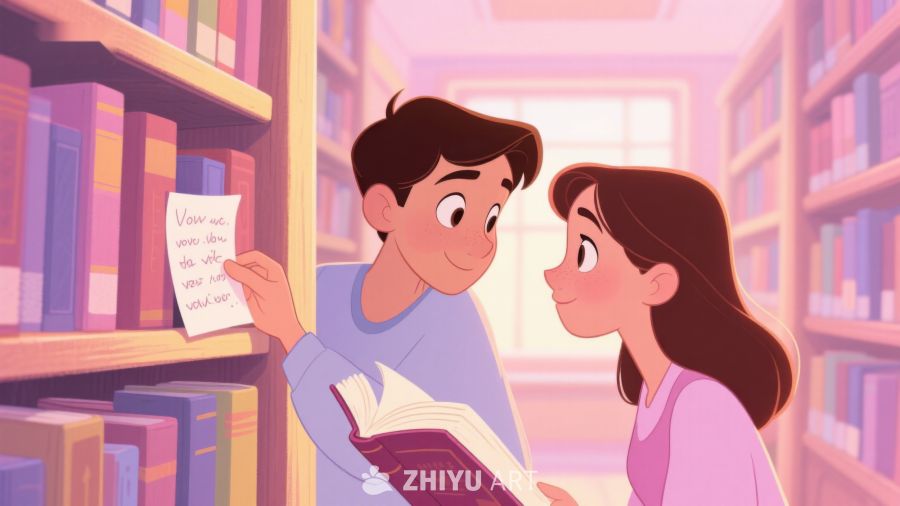 图书馆中分享阅读的两人 324