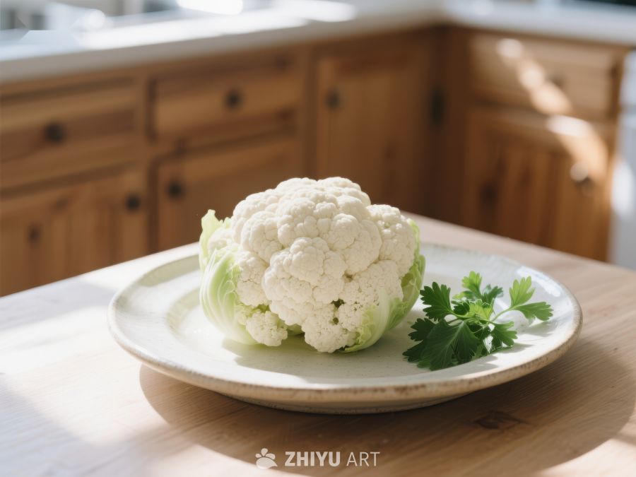 新鲜花椰菜置于木质厨房台面 488