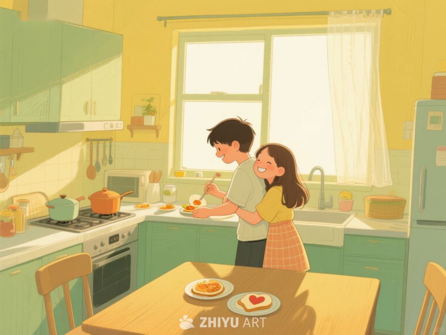 厨房温馨时刻：两人共享早餐 28