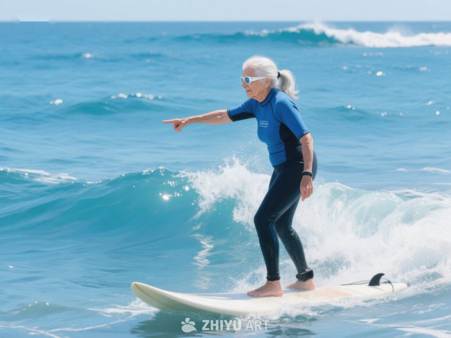 老年女性海上冲浪 233