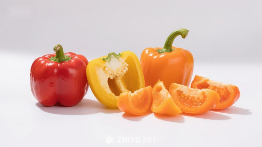 彩椒与切片橙色果实