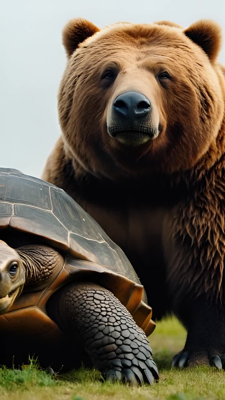 一只巨大的乌龟和一个熊。