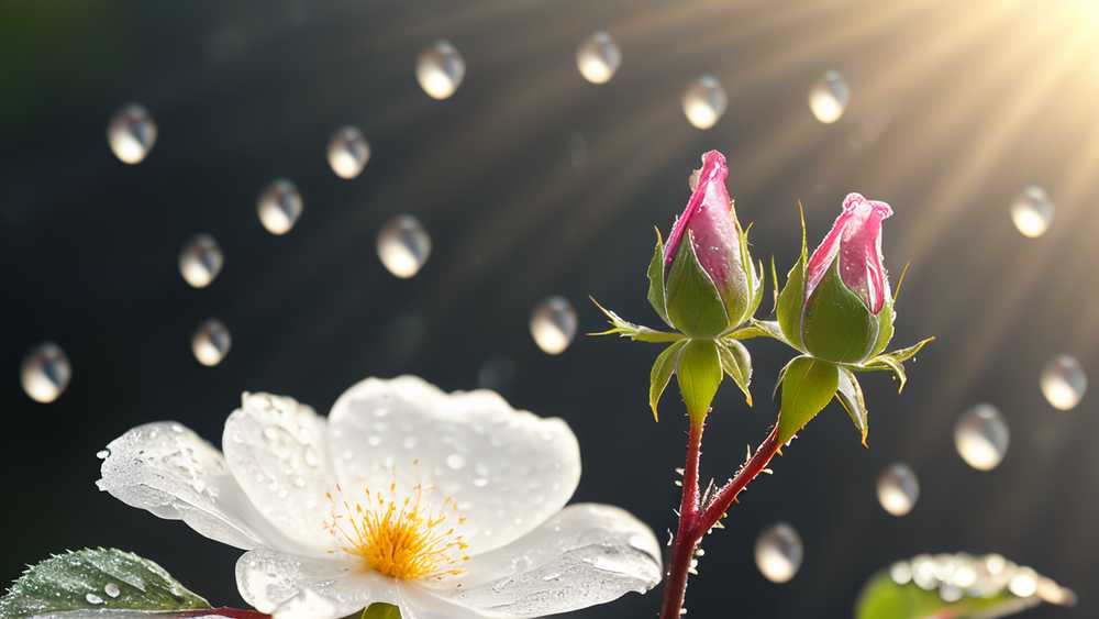 雨后的蔷薇花近景晶莹剔透
