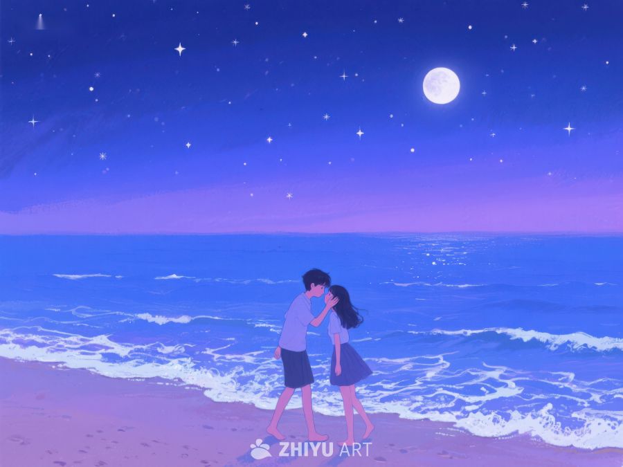 月夜海滩上的浪漫漫步 1240