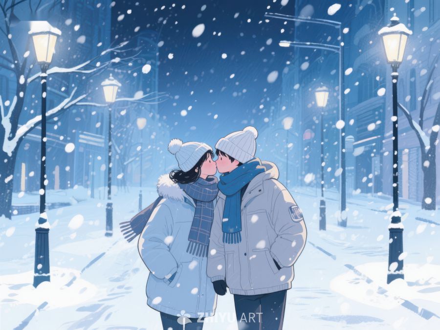 冬夜雪中情侣温馨相拥 158