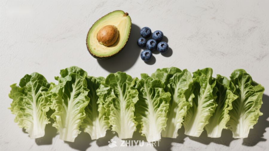 新鲜生菜、牛油果与蓝莓的健康组合