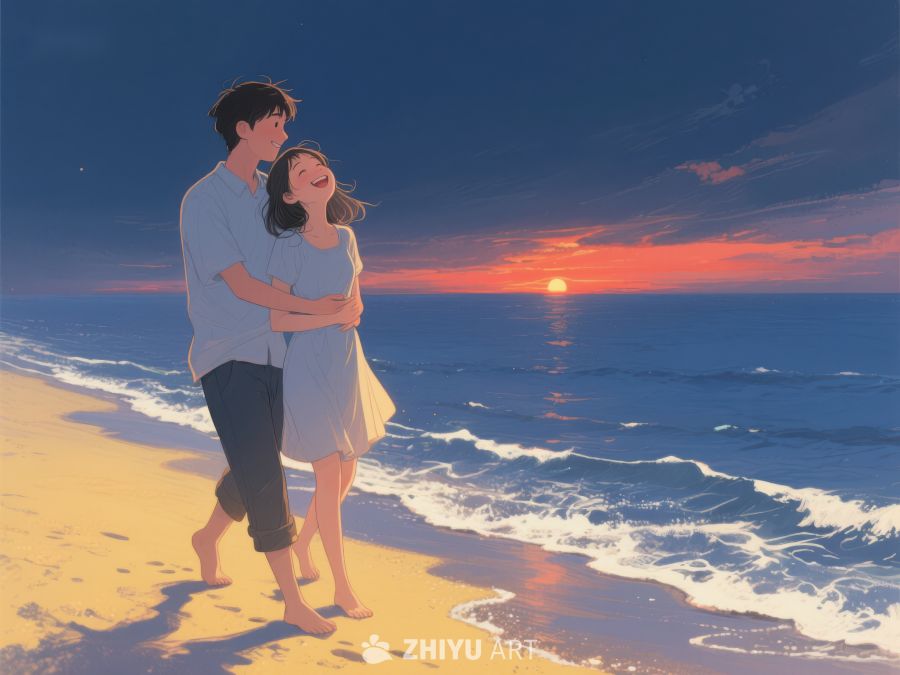 海边日落下的情侣拥抱 238