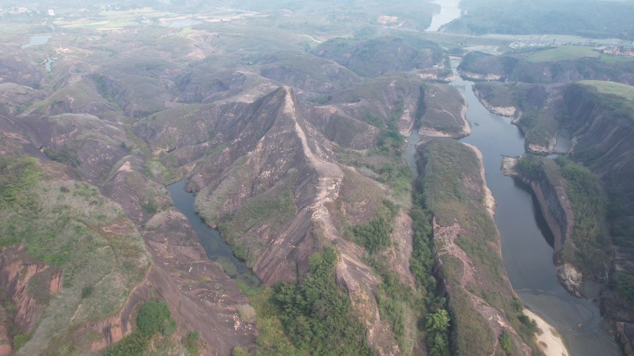 湖南郴州高倚岭风景区丹霞地貌航拍 