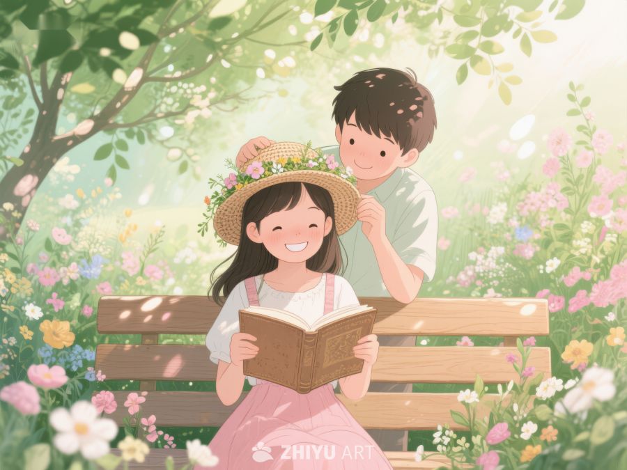 花园中阅读的温馨时刻 373