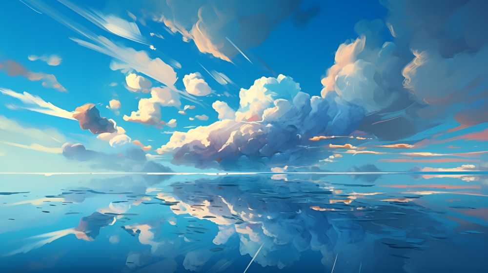 大海蓝天白云插画夏季