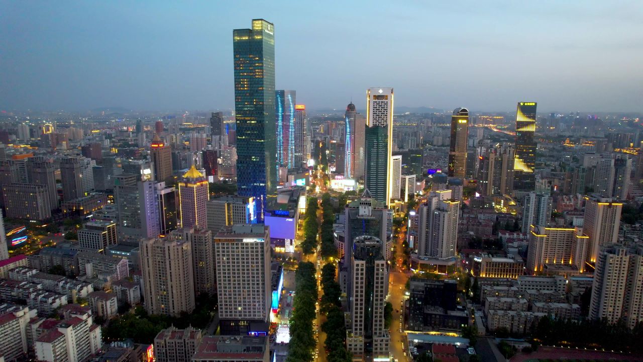 4K航拍南京新街口商圈CBD夜景