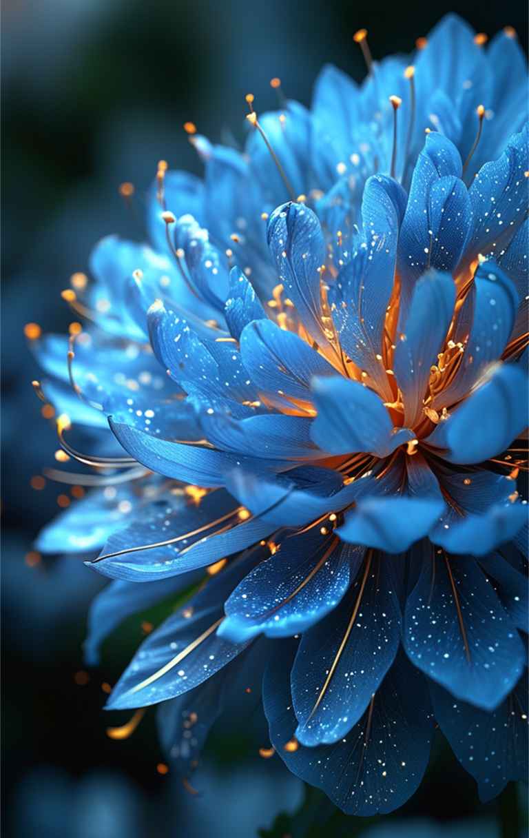 一朵蓝色艺术花，花瓣如星空般深邃 6
