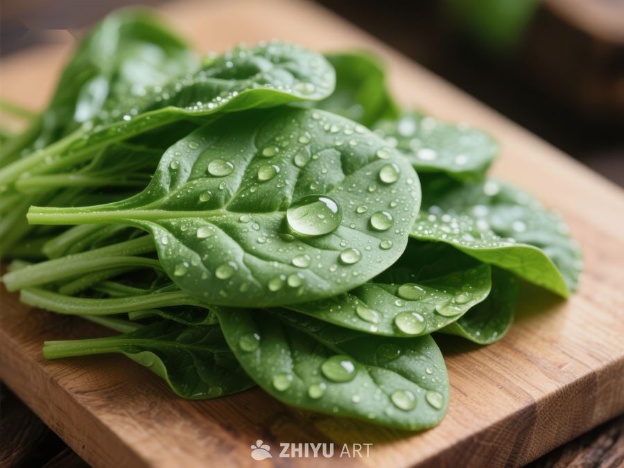 新鲜菠菜上的水珠特写 178