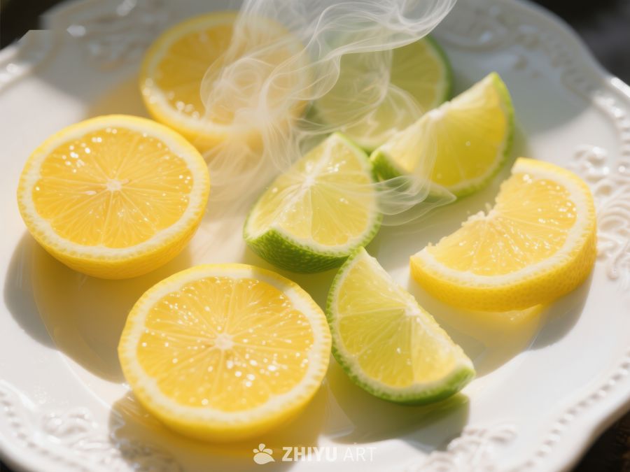 柠檬切片与蒸汽的清新特写 270