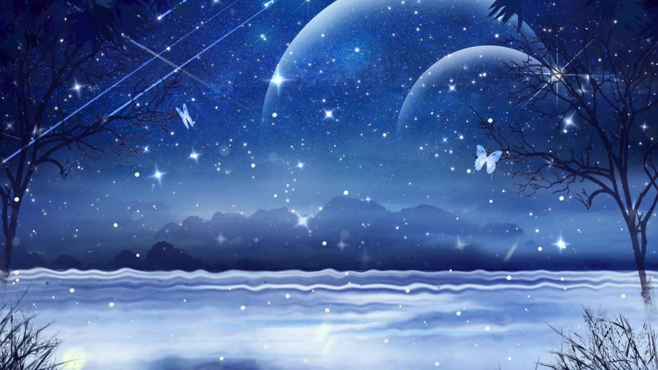 唯美大海上升月亮白月光蓝色夜空圆月明月大屏幕舞台LED视频  133