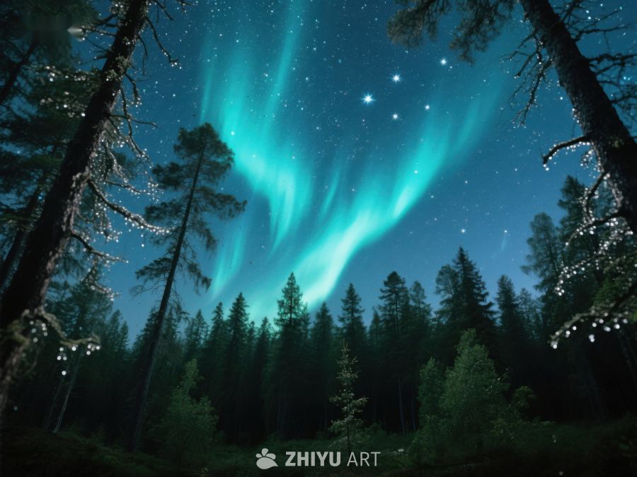极光下的森林夜景 38