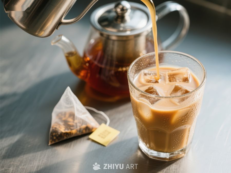 冰茶制作：热茶倒入冰块中 15