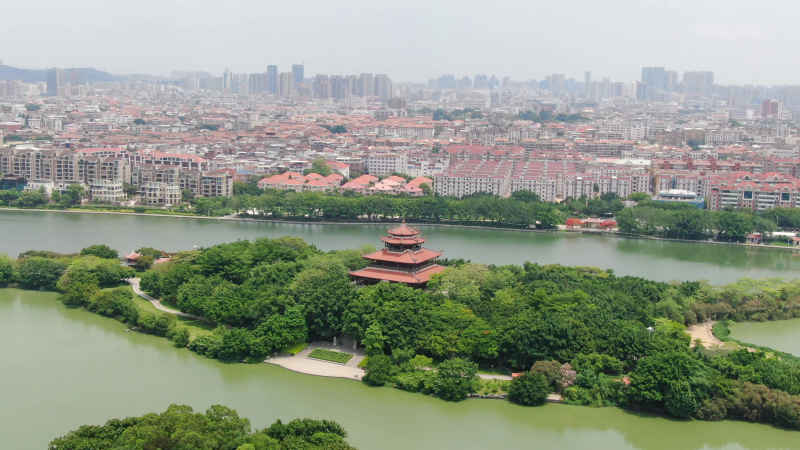 航拍福建泉州西湖公园