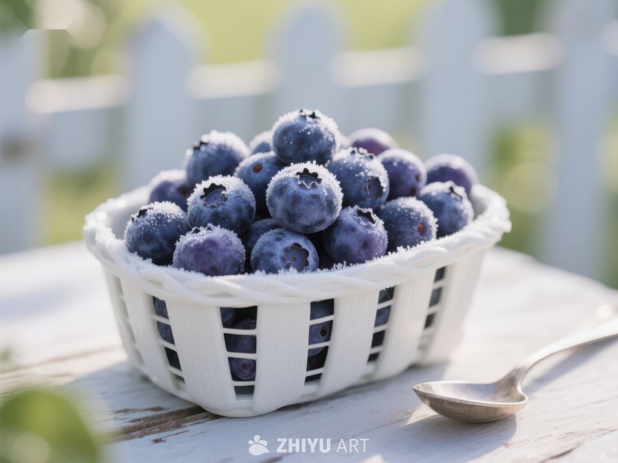 新鲜蓝莓装在白色篮子中 456