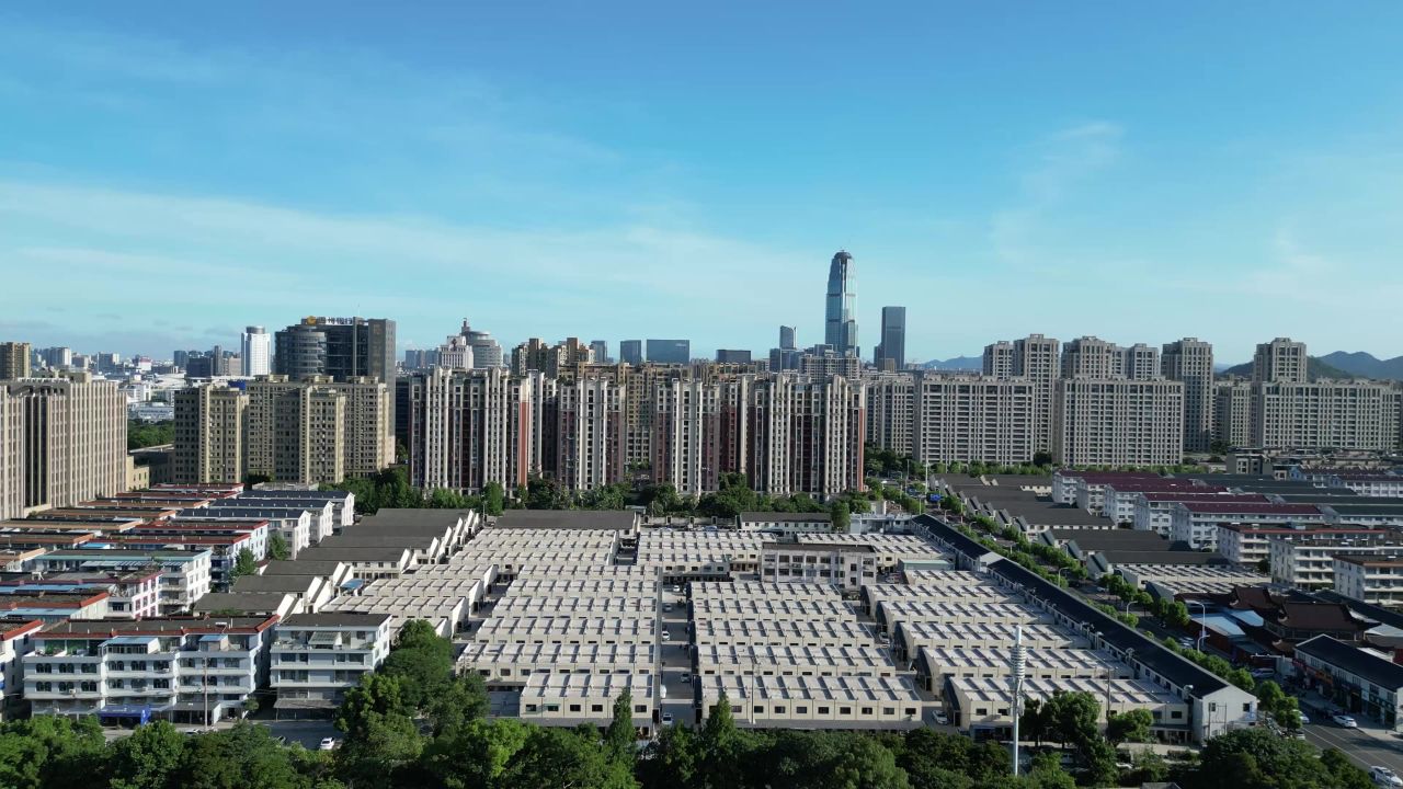 航拍台州城市风光地标建筑