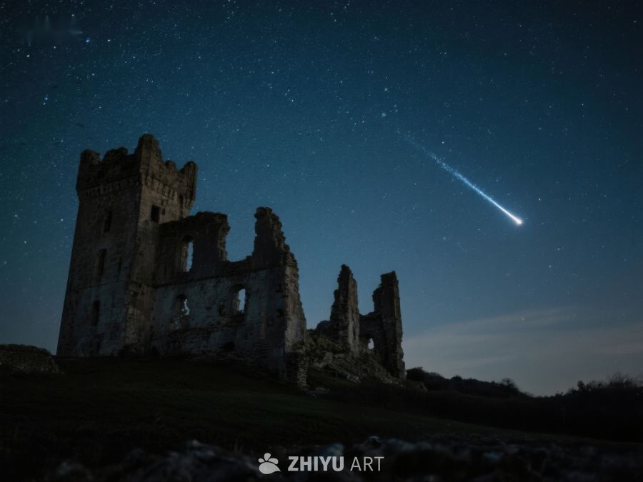 夜空流星划过古堡遗迹 237