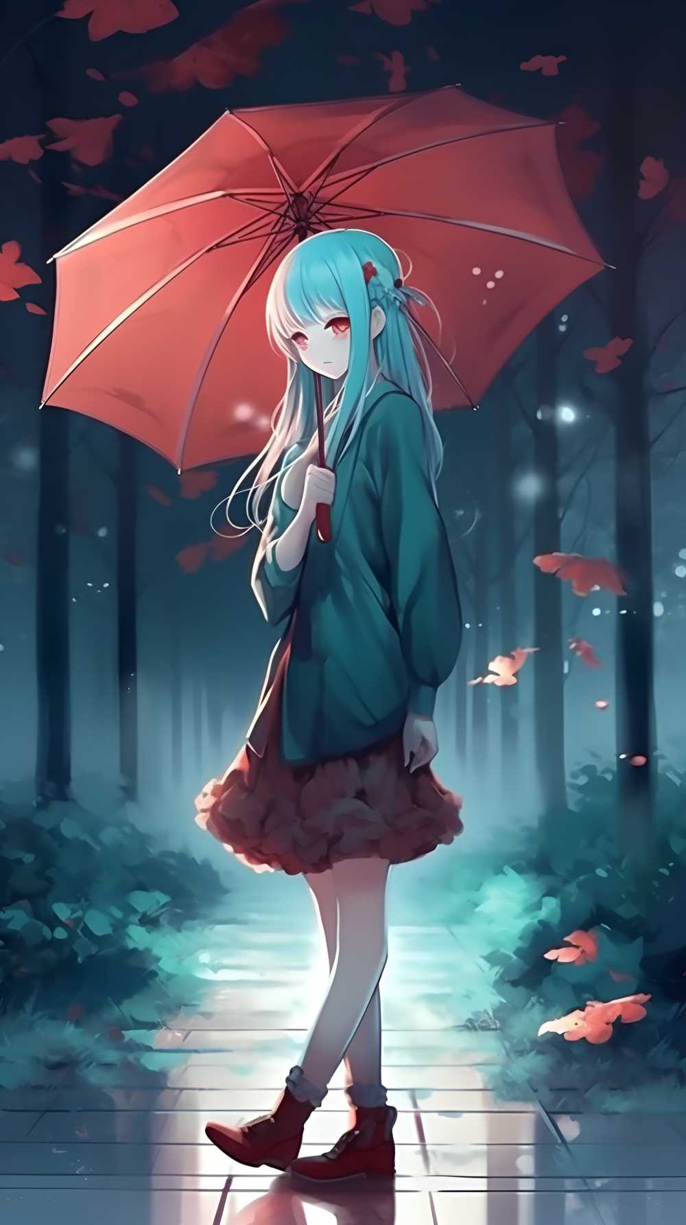 打伞插画女孩伤感的美