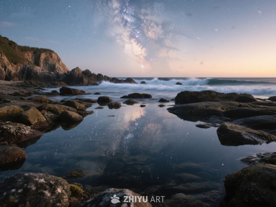 星空下的海岸岩石倒影 189