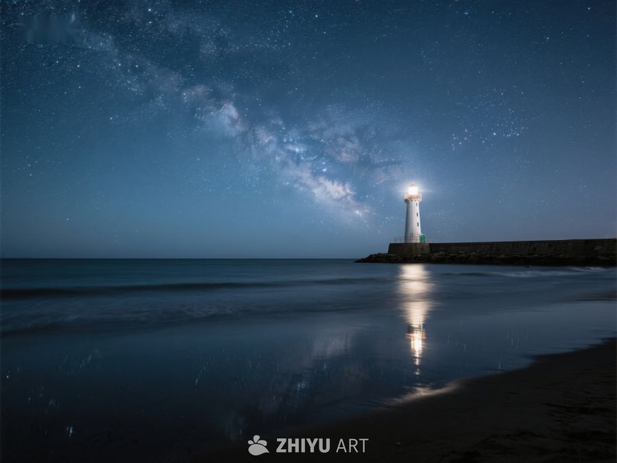 夜空下的灯塔与银河 278