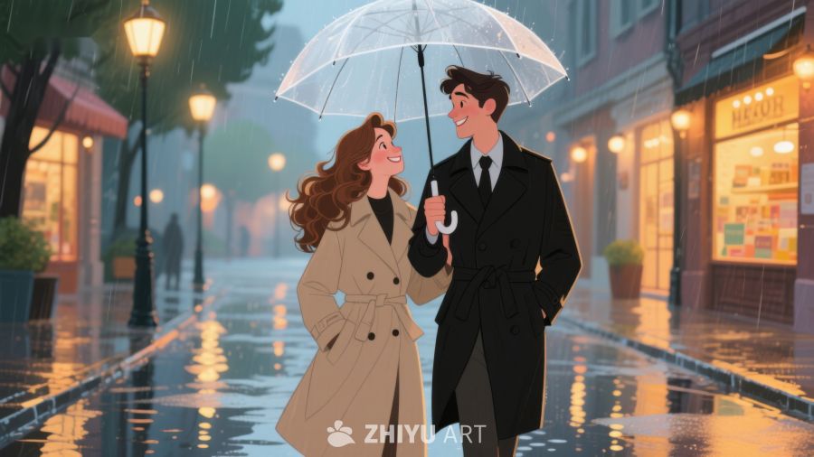 雨中漫步的浪漫情侣 627