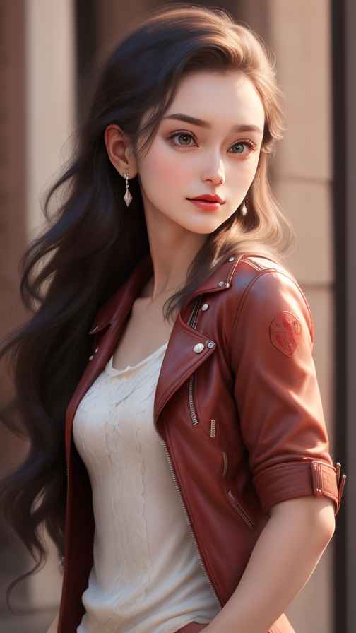 红色皮衣美女