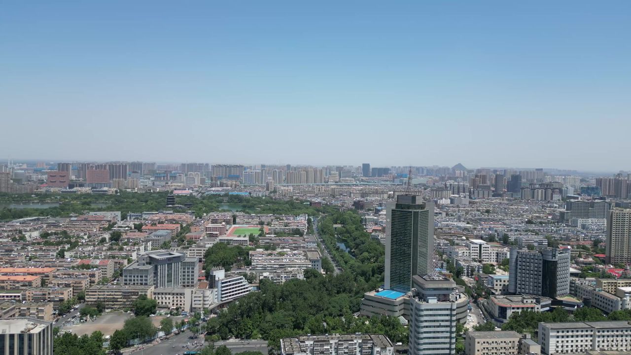  航拍山东济南城市建设城市风光