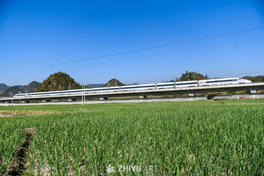 贵州盘兴高铁列车驶过山区 12