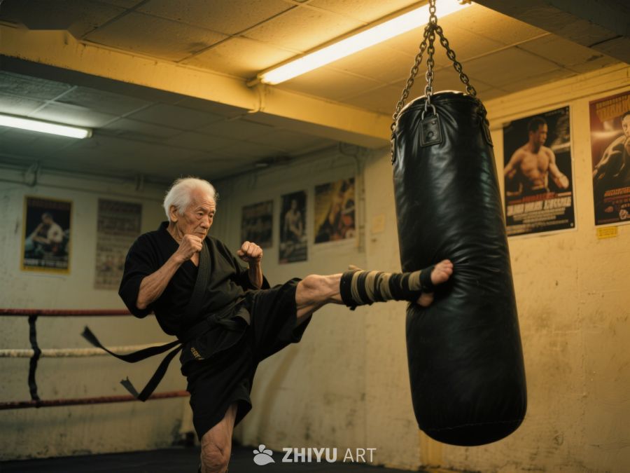 老者在拳击馆练习踢击 620
