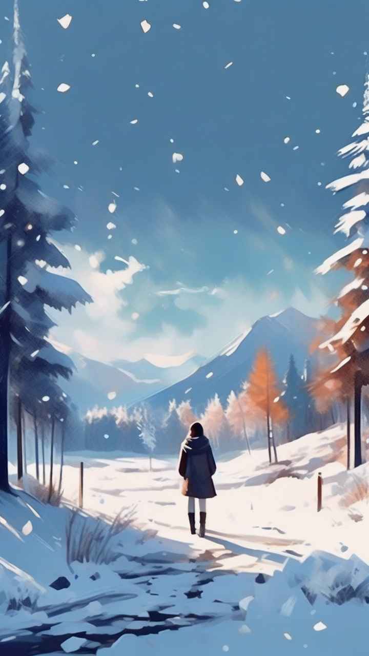 冬季背景图插画雪山雪景 20