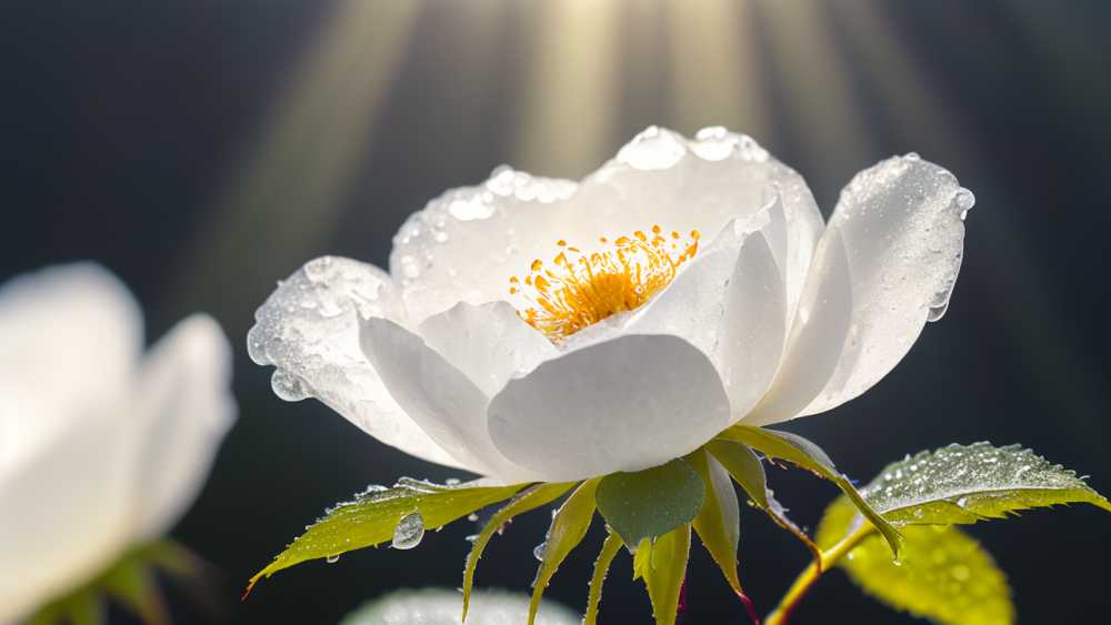 雨后的蔷薇花近景晶莹剔透