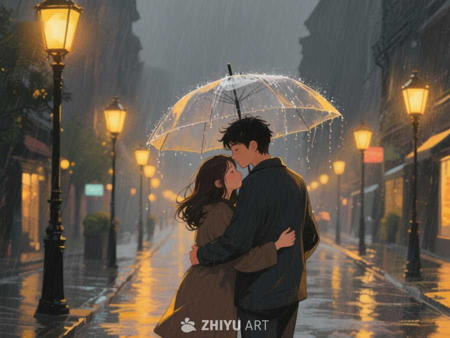 雨夜街头的温馨拥抱 1127