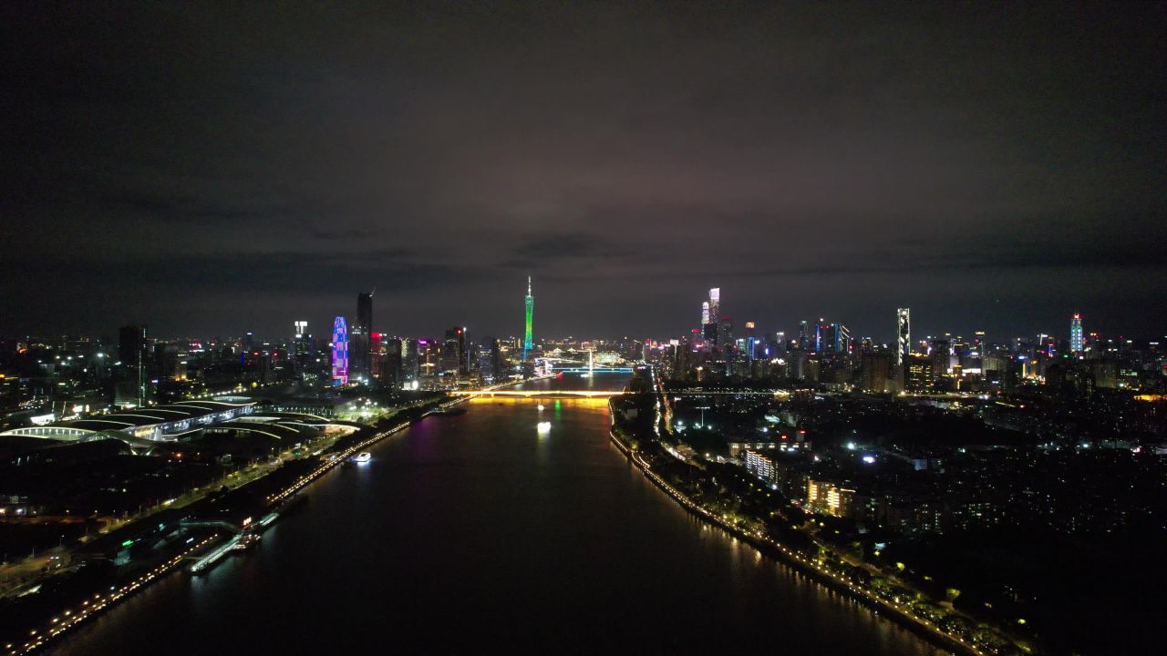 广州城市夜景灯光航拍 