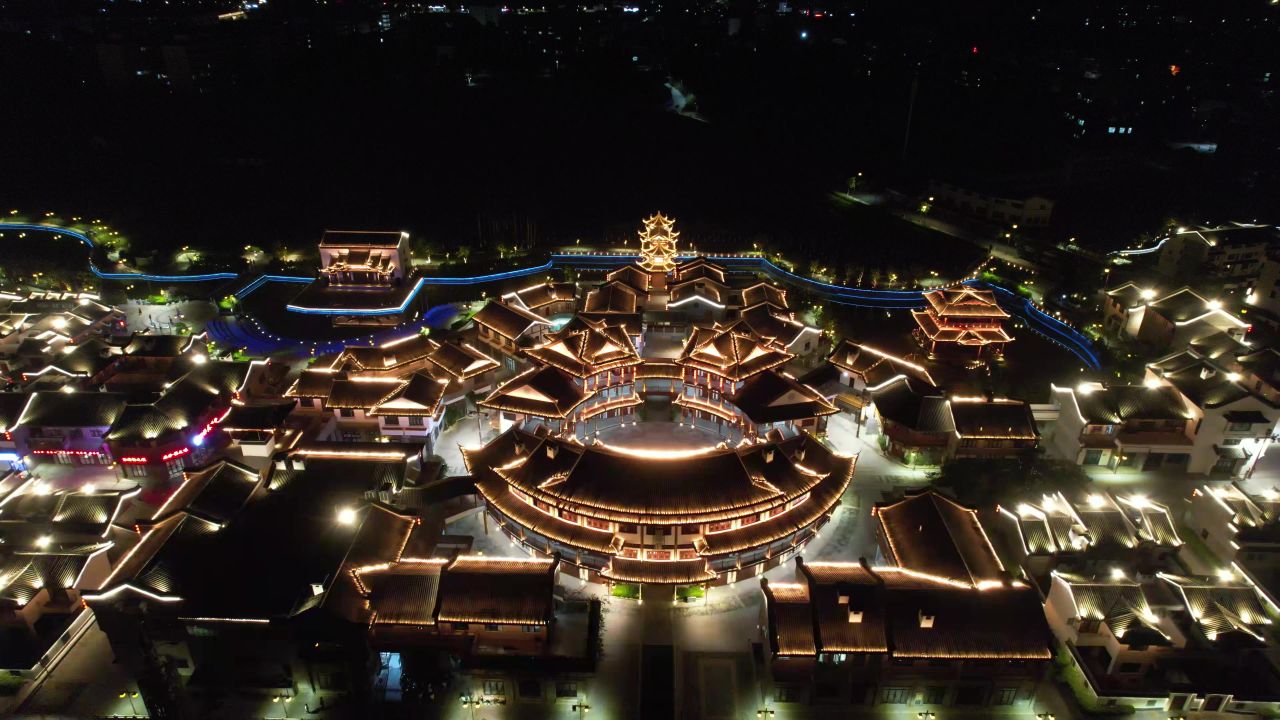 广西崇左太平古城夜景航拍 