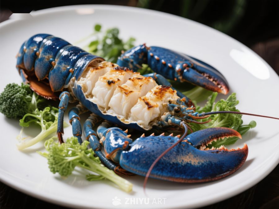 蓝龙虾配西兰花精致呈现