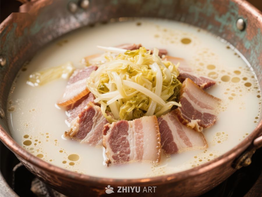 铜锅中的酸菜白肉汤 750