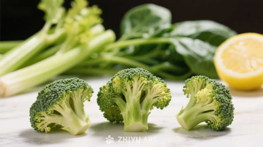新鲜西兰花与柠檬静物