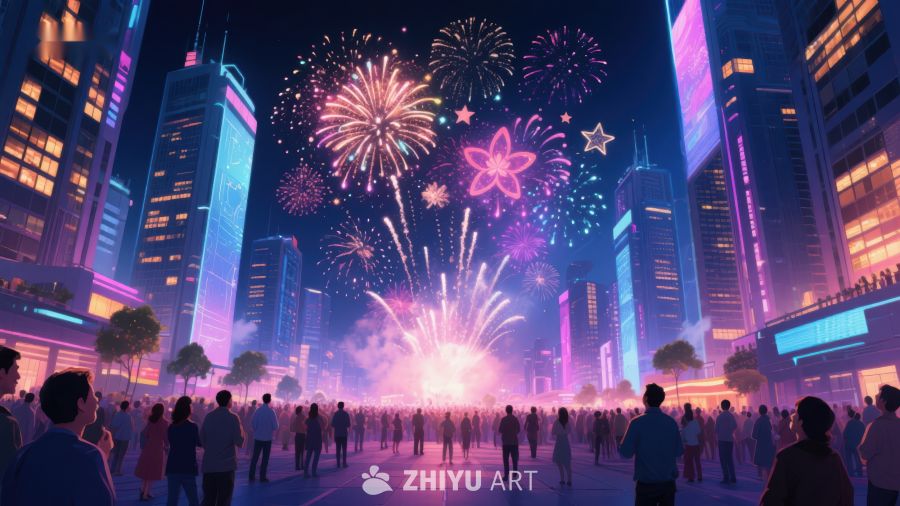 城市夜景烟花庆典 34