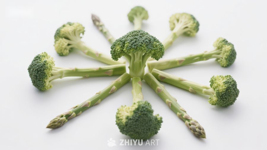 西兰花与芦笋的创意排列