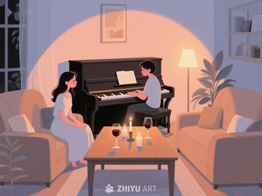 温馨夜晚，钢琴伴奏下的二人时光 817