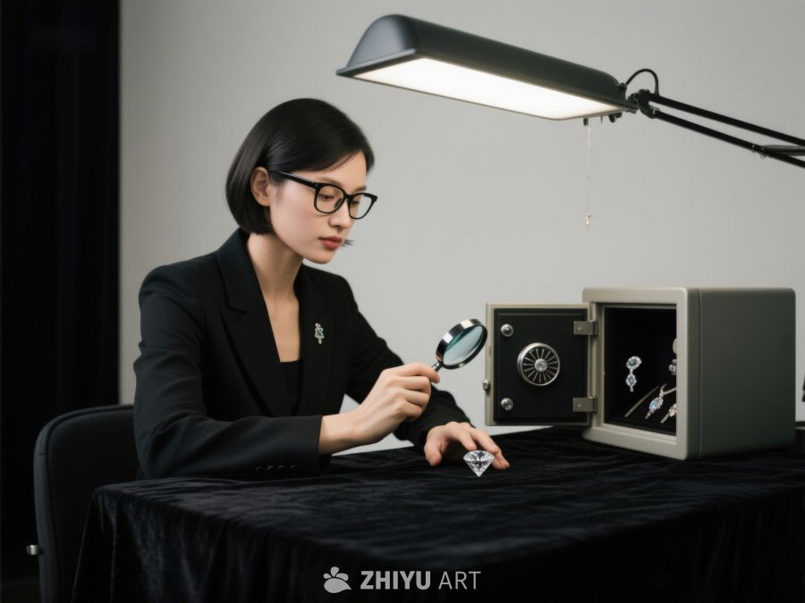 专家细致检查钻石，专注工作场景 542